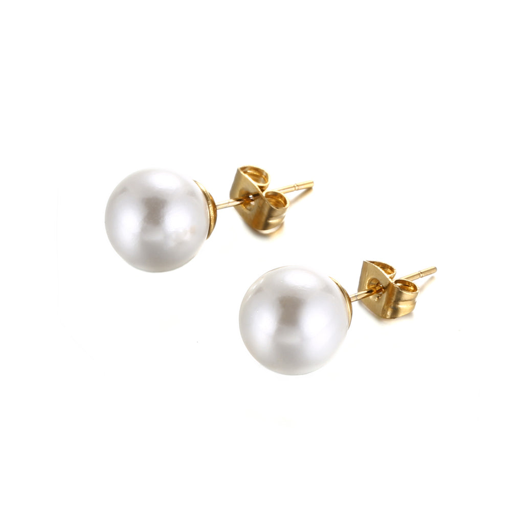 Simple and Elegant Plated Gold Geometric 10mm Imitation Pearl 316L Stainless Steel Stud Earrings