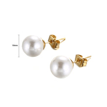 Load image into Gallery viewer, Simple and Elegant Plated Gold Geometric 10mm Imitation Pearl 316L Stainless Steel Stud Earrings