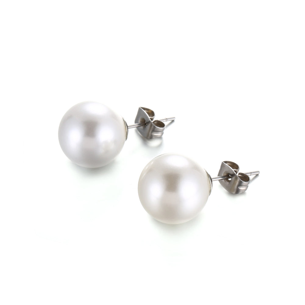 Simple and Fashion Geometric 10mm Imitation Pearl 316L Stainless Steel Stud Earrings