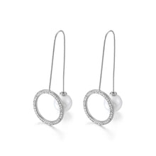 Load image into Gallery viewer, Simple and Fashion Geometric Circle Cubic Zirconia Tassel 316L Stainless Steel Earrings with Imitation Pearls