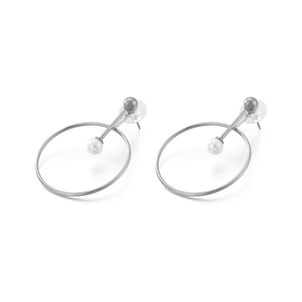 Simple Personality Geometric Round Imitation Pearl 316L Stainless Steel Earrings