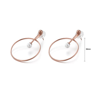 Simple Personality Plated Rose Gold Geometric Round Imitation Pearl 316L Stainless Steel Earrings