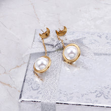 Load image into Gallery viewer, Fashion and Simple Plated Gold Moon Imitation Pearl Tassel 316L Stainless Steel Earrings
