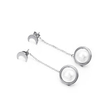 Load image into Gallery viewer, Fashion Simple Moon Imitation Pearl Tassel 316L Stainless Steel Earrings