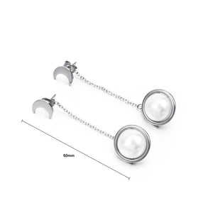 Fashion Simple Moon Imitation Pearl Tassel 316L Stainless Steel Earrings