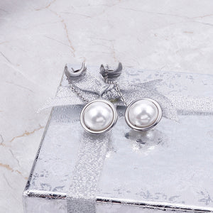 Fashion Simple Moon Imitation Pearl Tassel 316L Stainless Steel Earrings