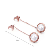 Load image into Gallery viewer, Fashion Simple Plated Rose Gold Moon Imitation Pearl Tassel 316L Stainless Steel Earrings