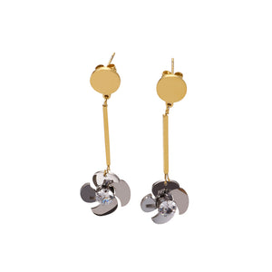 Fashion and Simple Plated Gold Silver Flower Windmill 316L Stainless Steel Earrings with Cubic Zirconia