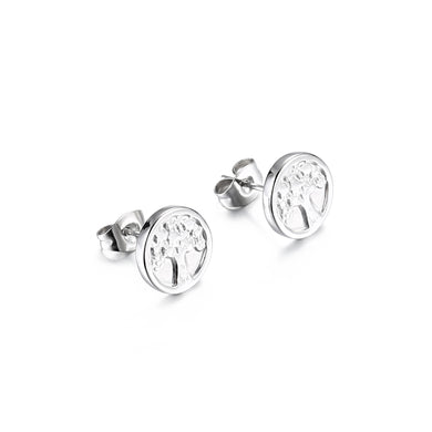Simple Fashion Geometric Round Tree Of Life 316L Stainless Steel Stud Earrings