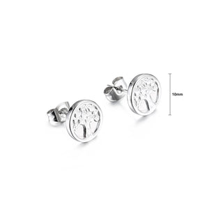 Simple Fashion Geometric Round Tree Of Life 316L Stainless Steel Stud Earrings