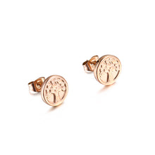 Load image into Gallery viewer, Simple Fashion Plated Rose Gold Geometric Round Tree Of Life 316L Stainless Steel Stud Earrings