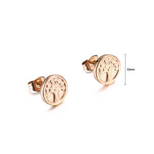 Simple Fashion Plated Rose Gold Geometric Round Tree Of Life 316L Stainless Steel Stud Earrings