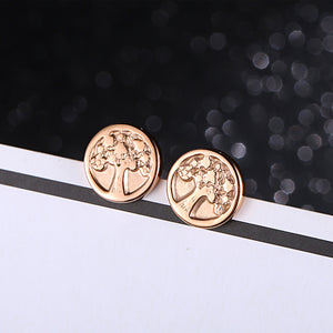 Simple Fashion Plated Rose Gold Geometric Round Tree Of Life 316L Stainless Steel Stud Earrings