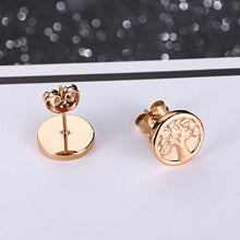 Load image into Gallery viewer, Simple Fashion Plated Rose Gold Geometric Round Tree Of Life 316L Stainless Steel Stud Earrings
