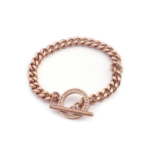 Fashion Simple Plated Rose Gold Geometric Circle 316L Stainless Steel Bracelet with Cubic Zirconia