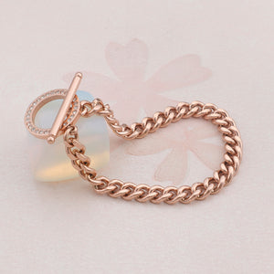Fashion Simple Plated Rose Gold Geometric Circle 316L Stainless Steel Bracelet with Cubic Zirconia