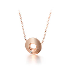 Load image into Gallery viewer, Fashion Simple Plated Rose Gold Geometric Round Love 316L Stainless Steel Pendant with Cubic Zirconia and Necklace