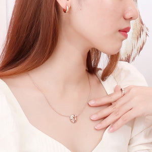 Fashion Simple Plated Rose Gold Geometric Round Love 316L Stainless Steel Pendant with Cubic Zirconia and Necklace