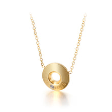 Load image into Gallery viewer, Fashion and Simple Plated Gold Geometric Circle Love 316L Stainless Steel Pendant with Cubic Zirconia and Necklace