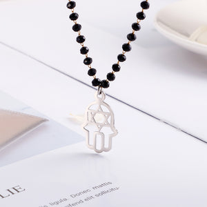 Fashion Creative Hand Of Fatima 316L Stainless Steel Pendant with Beaded Necklace