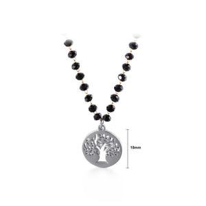Fashion Simple Geometric Circular Hollow Tree Of Life 316L Stainless Steel Pendant with Beaded Necklace