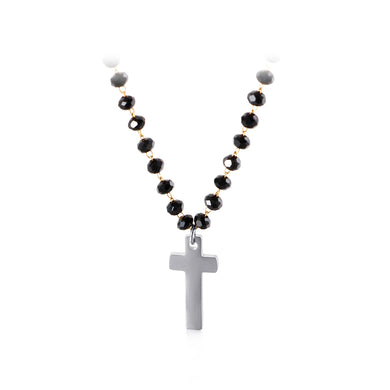 Simple Classic Cross 316L Stainless Steel Pendant with Beaded Necklace