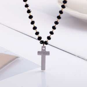 Simple Classic Cross 316L Stainless Steel Pendant with Beaded Necklace