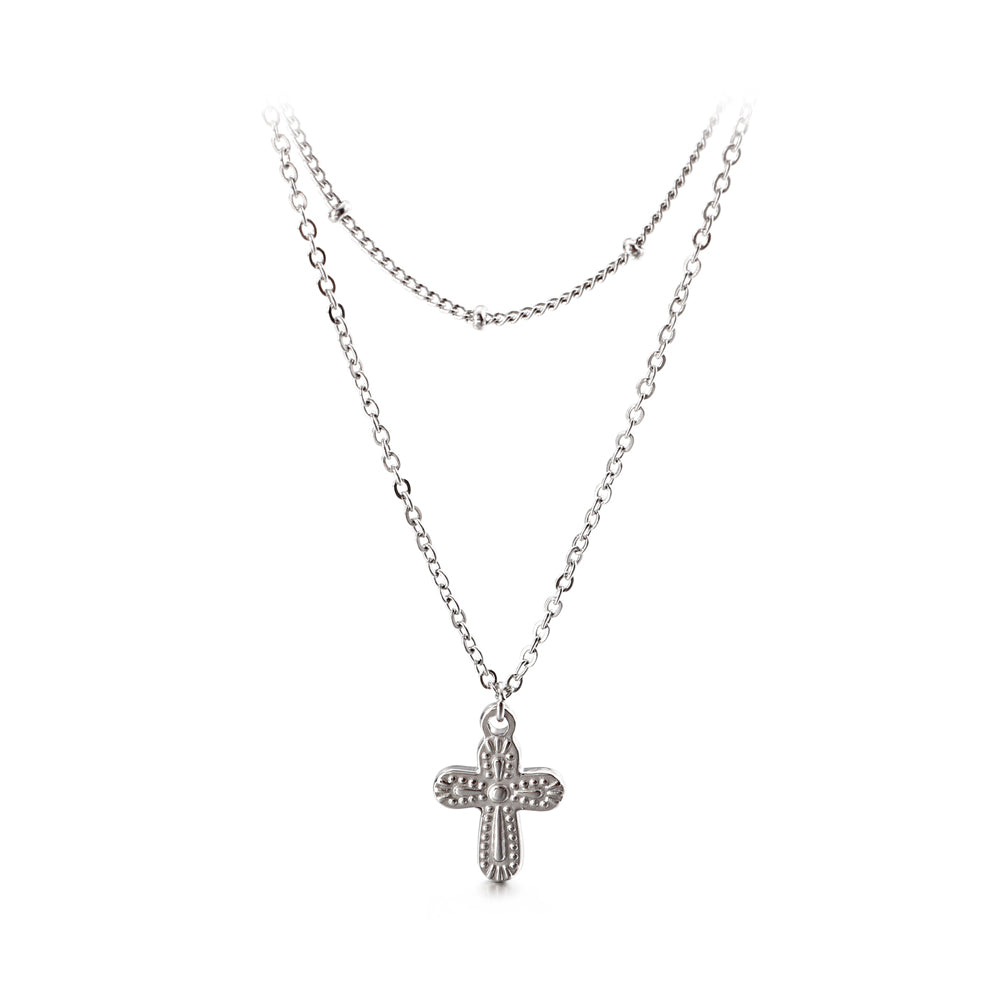 Fashion and Elegant Cross 316L Stainless Steel Pendant with Double Necklace