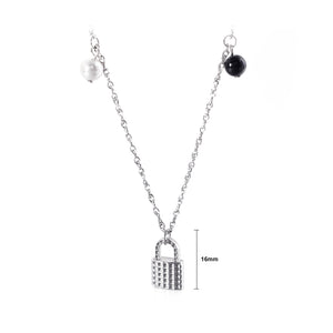 Fashion Simple Lock 316L Stainless Steel Pendant with Imitation Pearl and Necklace