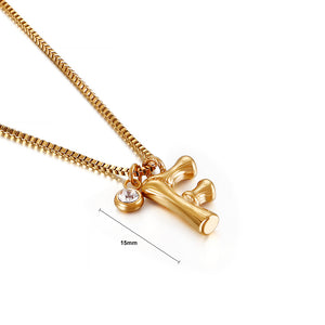 Fashion and Simple Plated Gold English Alphabet F 316L Stainless Steel Pendant with Cubic Zirconia and Necklace
