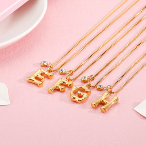 Fashion and Simple Plated Gold English Alphabet G 316L Stainless Steel Pendant with Cubic Zirconia and Necklace
