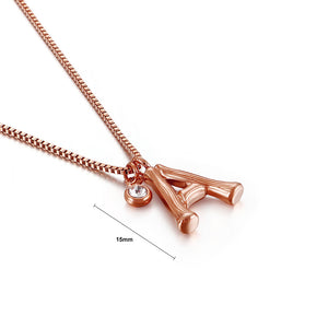 Fashion Simple Plated Rose Gold English Alphabet A 316L Stainless Steel Pendant with Cubic Zirconia and Necklace