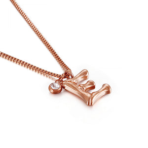 Fashion Simple Plated Rose Gold English Alphabet E 316L Stainless Steel Pendant with Cubic Zirconia and Necklace