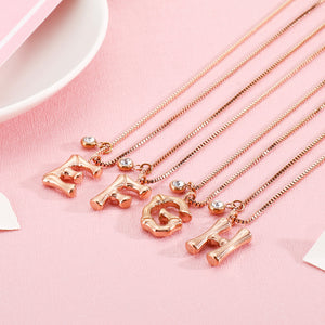 Fashion Simple Plated Rose Gold English Alphabet F 316L Stainless Steel Pendant with Cubic Zirconia and Necklace