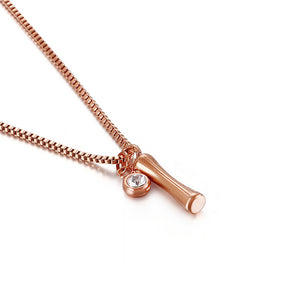 Fashion Simple Plated Rose Gold English Alphabet I 316L Stainless Steel Pendant with Cubic Zirconia and Necklace