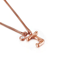 Load image into Gallery viewer, Fashion Simple Plated Rose Gold English Alphabet J 316L Stainless Steel Pendant with Cubic Zirconia and Necklace