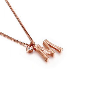 Fashion Simple Plated Rose Gold English Alphabet M 316L Stainless Steel Pendant with Cubic Zirconia and Necklace