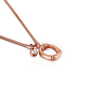 Fashion Simple Plated Rose Gold English Alphabet O 316L Stainless Steel Pendant with Cubic Zirconia and Necklace