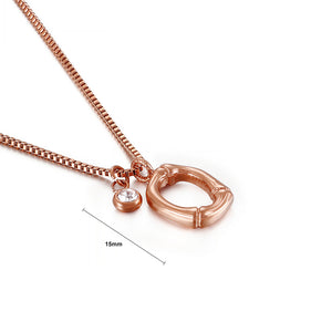 Fashion Simple Plated Rose Gold English Alphabet O 316L Stainless Steel Pendant with Cubic Zirconia and Necklace