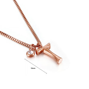 Fashion Simple Plated Rose Gold English Alphabet T 316L Stainless Steel Pendant with Cubic Zirconia and Necklace