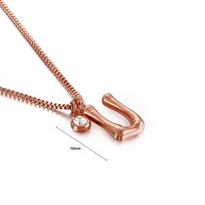 Fashion Simple Plated Rose Gold English Alphabet U 316L Stainless Steel Pendant with Cubic Zirconia and Necklace