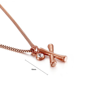 Fashion Simple Plated Rose Gold English Alphabet X 316L Stainless Steel Pendant with Cubic Zirconia and Necklace