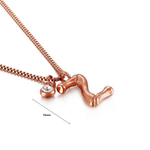 Fashion Simple Plated Rose Gold English Alphabet Z 316L Stainless Steel Pendant with Cubic Zirconia and Necklace