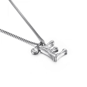 Fashion and Simple English Alphabet E 316L Stainless Steel Pendant with Cubic Zirconia and Necklace