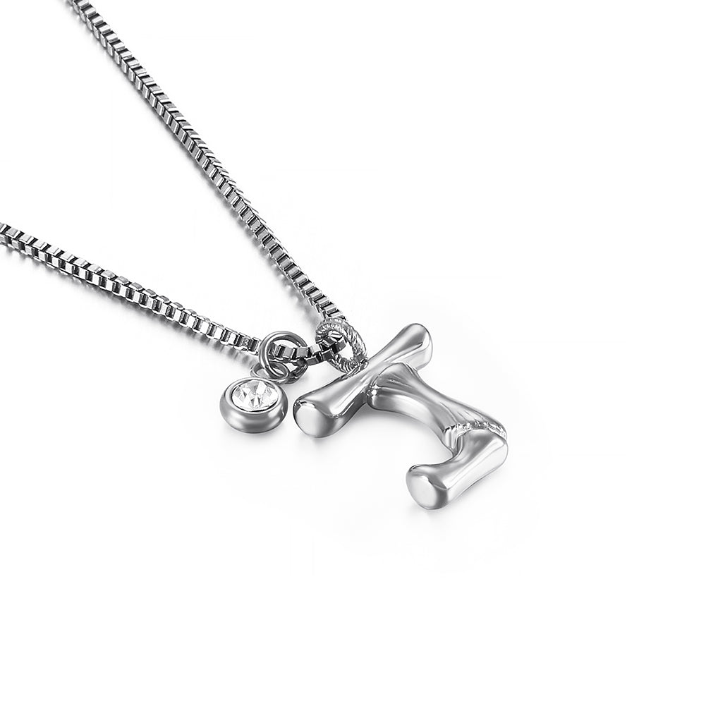 Fashion and Simple English Alphabet J 316L Stainless Steel Pendant with Cubic Zirconia and Necklace