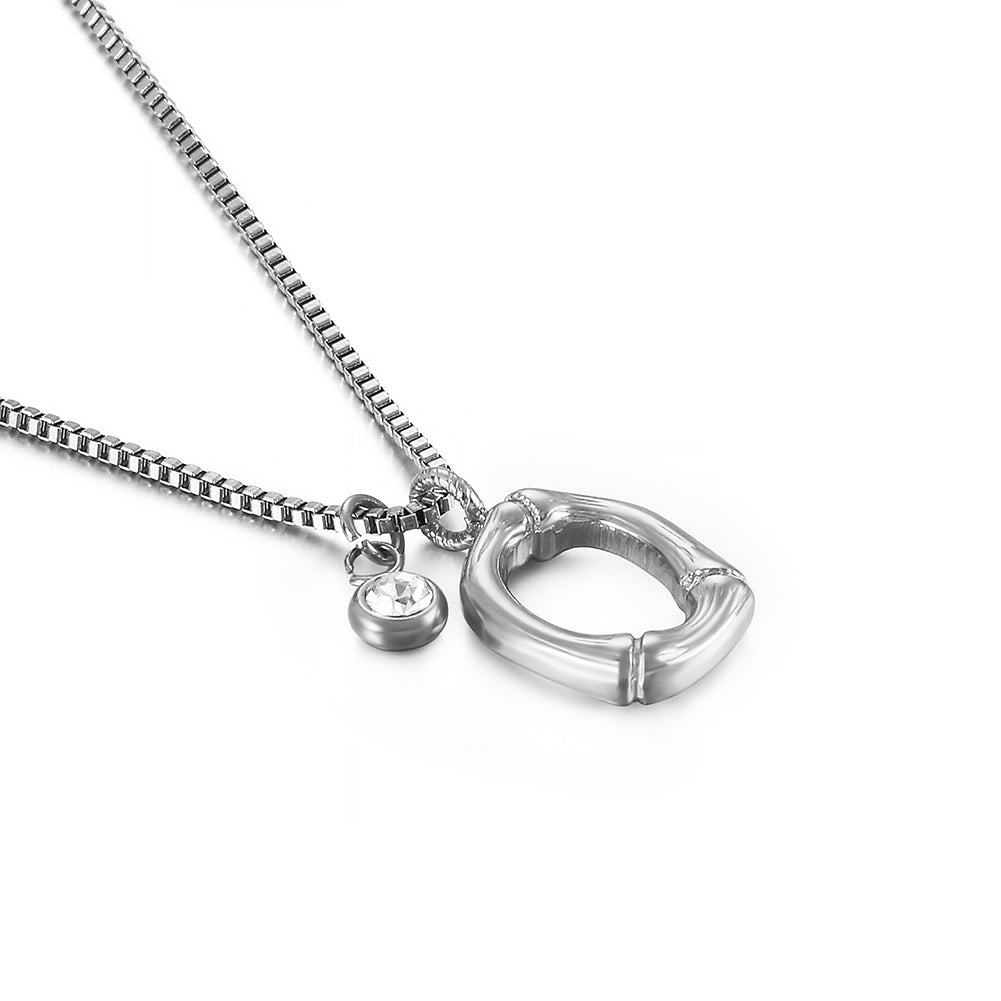Fashion and Simple English Alphabet O 316L Stainless Steel Pendant with Cubic Zirconia and Necklace