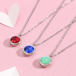 Simple and Fashion Geometric Round Red Cubic Zirconia 316L Stainless Steel Pendant with Necklace