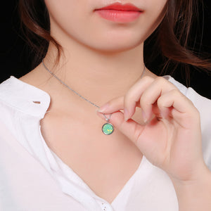 Simple and Fashion Geometric Round Green Cubic Zirconia 316L Stainless Steel Pendant with Necklace