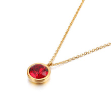 Load image into Gallery viewer, Simple and Fashion Plated Gold Geometric Round Red Cubic Zirconia 316L Stainless Steel Pendant with Necklace