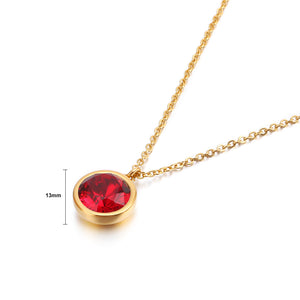 Simple and Fashion Plated Gold Geometric Round Red Cubic Zirconia 316L Stainless Steel Pendant with Necklace